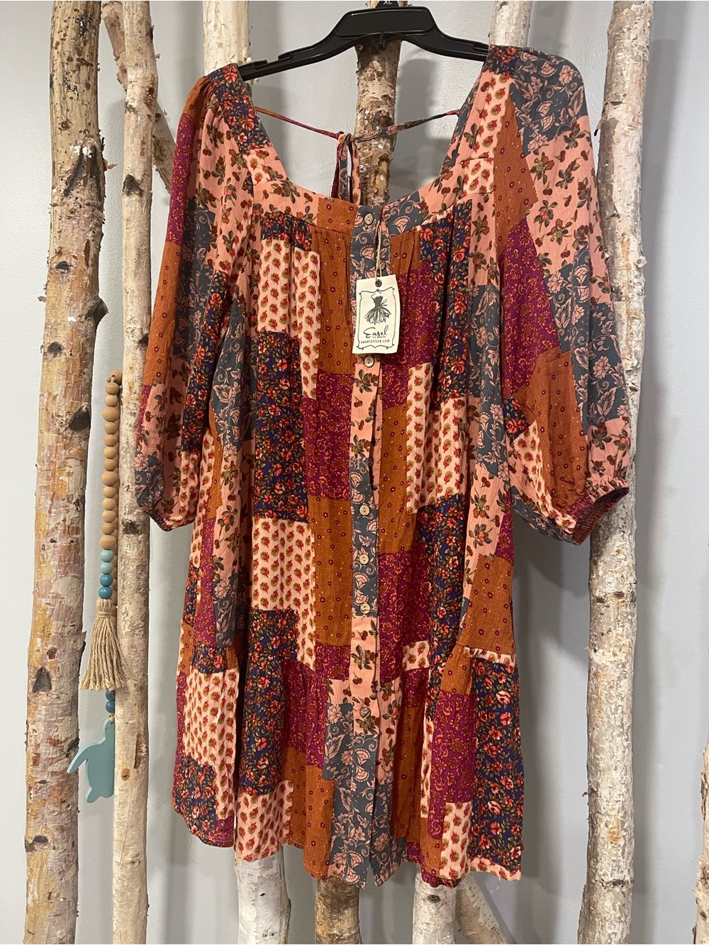 Easel Los Angeles Boho Patchwork Midi Dress